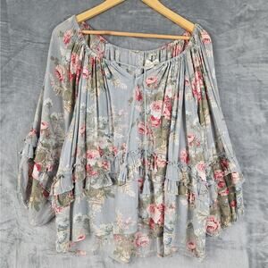 Denim & Supply Ralph Lauren Floral Blouse - Gray and Pink